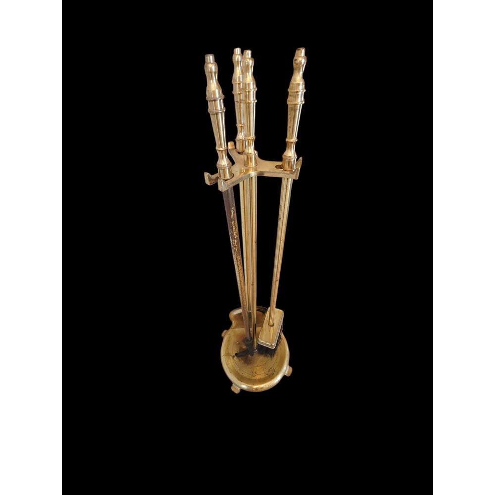 Vintage Brass Fireplace Tool Set with Stand - 27", MCM Gold Tone Home Decor
